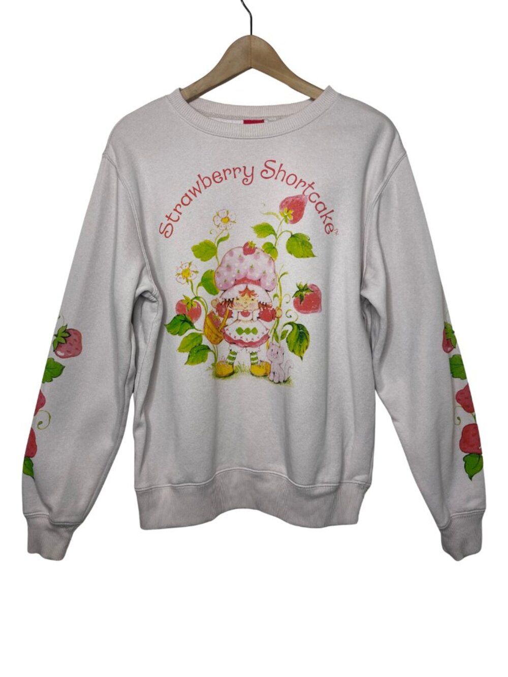 Strawberry Shortcake Pink Graphic Crewneck Sweatshirt Size L Sleeve Print